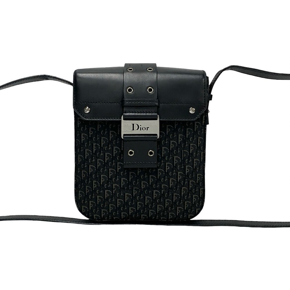 CHRISTIAN DIOR Black Leather Trotter Shoulder Bag
